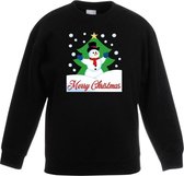 Zwarte kersttrui sneeuwpop voor kerstboom voor jongens en meisjes - Kerstruien kind 9-11 jaar (134/146)