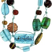 Lange blauwe ketting met glas en keramieke kralen