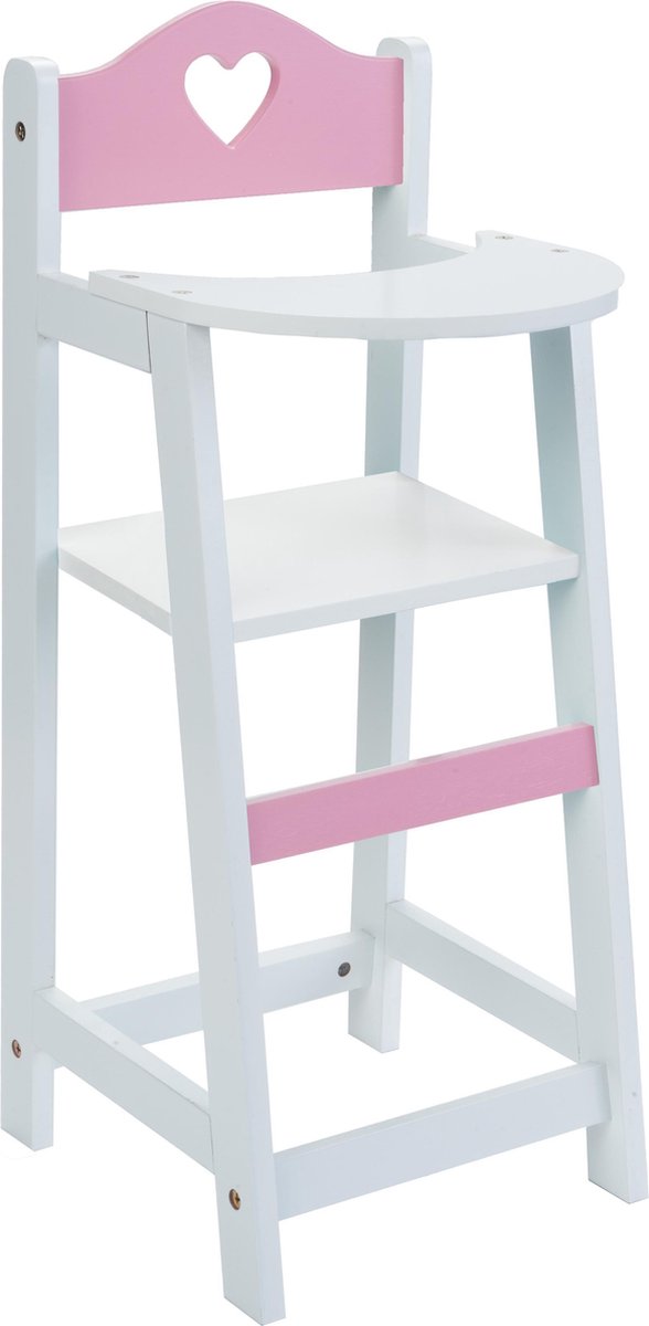 Angel Toys houten poppen kinderstoeltje wit met roze hartje afm. 26,5 x 21,5 x 53cm