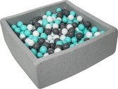 Ballenbak vierkant - grijs - 90x90x30 cm - met 450 wit, grijs en turquoise ballen