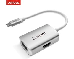Lenovo USB-C Hub 4K HDMI en VGA – Aluminium – Zilver
