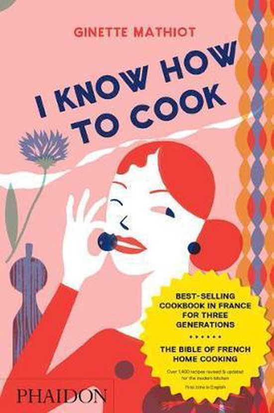 Boekcover 'I Know How To Cook' met illustratie van vrouw, bloem en gele sticker met tekst.