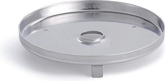 LotusGrill Classic gelbakje, een ronde metalen schaal met een gat in het midden en drie kleine pootjes.
