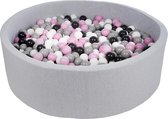 Ballenbad rond - grijs - 125x40 cm - met 900 grijs, wit, zwart en roze ballen