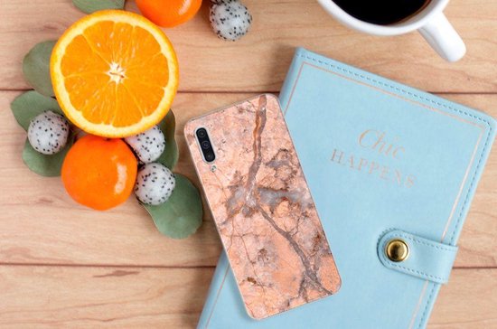 Coque Téléphone pour Samsung Galaxy A50 Bumper Housse Etui Orange De Marbre