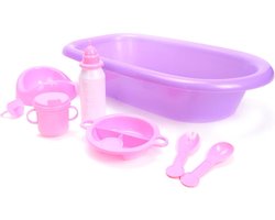Poppenbadje rose met 8 accessoires.