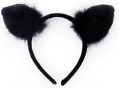 Zwarte diadeem met kat/poes oortjes voor dames - Carnaval verkleed oren