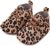 Leren Babyschoenen met Veters en leuke panterprint 12-18 maanden