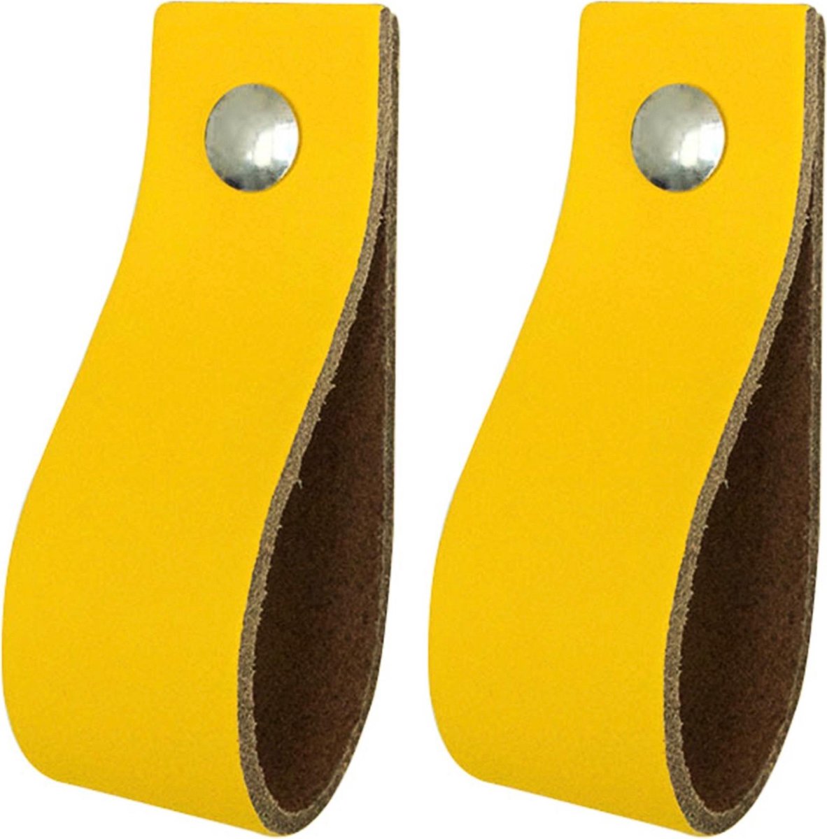 2x Leren handgrepen 'de lus' maat S - GEEL (15,8 x 2,5 cm) - incl. 3 kleuren schroefjes (handgreepjes - leren grepen - greepjes - leren lusjes)
