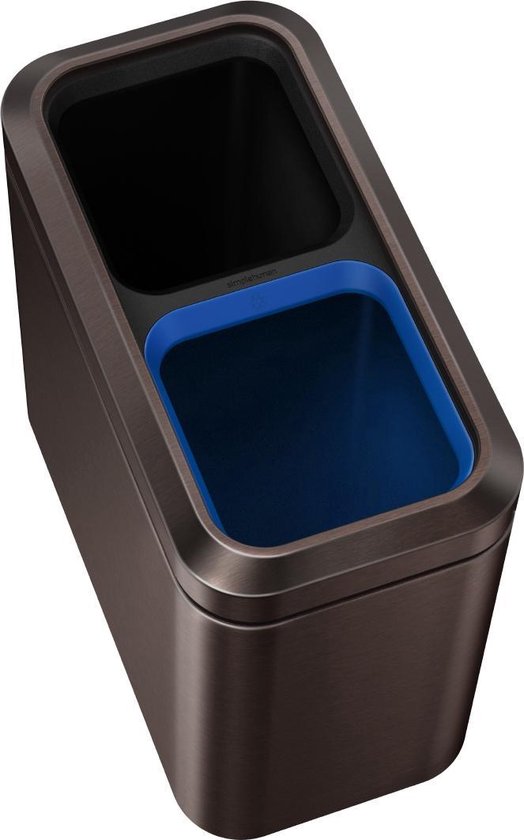 Simplehuman Prullenbak Slim Open Recycler - RVS - 10+10 l - Brons