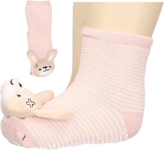 Chaussettes bébé / chaussons chaussettes rose avec lapin 56/68 (0-9 mois)