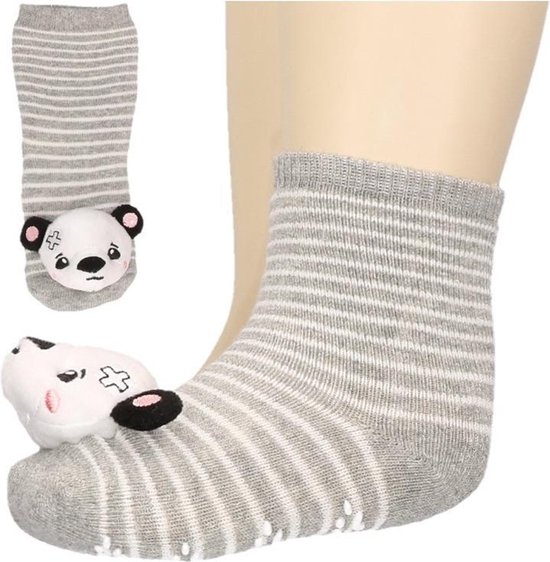 Chaussettes / chaussons bébé maison gris avec ours panda 56/68 (0-9 mois)