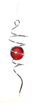Spin Art windspinner spiraal twister RVS - 26cm lang - glaskogel 50mm rood