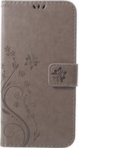 Book Case Bloemen iPhone Xs Max Hoesje - Grijs