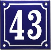 Emaille huisnummer blauw/wit nr. 43