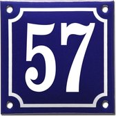 Emaille huisnummer blauw/wit nr. 57