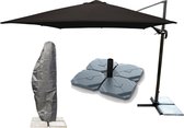 Kopu® Zweefparasol Vigo met hoes en voet - 250x250 cm vierkant - Black