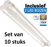 LED Buis  armatuur met Trog 120cm - Dubbel | Inclusief  LED Buizen  - 3000K - Warm wit (Set van 10 stuks)