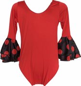 Flamenco body meisjes rood 3/4 mouw stippen volants - maat 8, 104-110