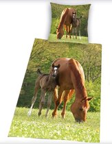 Paarden dekbedovertrek - Groen - 1-persoons (140x200 cm + 1 sloop)