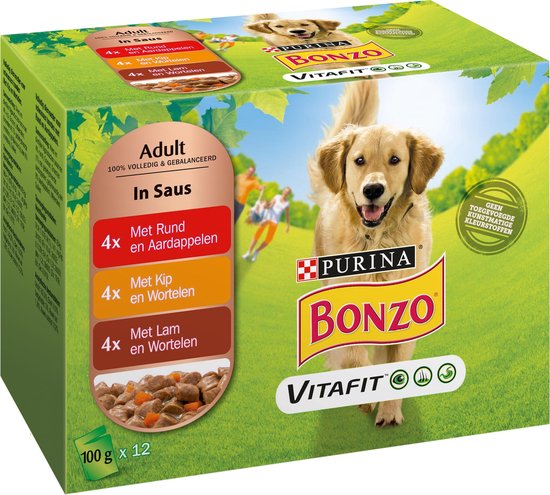 Bonzo Vitafit Multipack Rund, Kip en Lam - 4 stuks van 12 x 100 gram