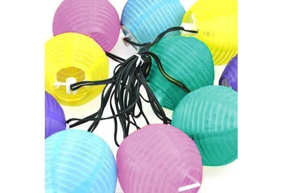 Pastel Gekleurde Solar LED Lampionnen voor in de Tuin - 10 stuks – 10 m | Pastelkleuren Blauw Lichtblauw Geel Paars Roze | Tuinverlichting | Lampion op Zonne-energie | Feestverlichting