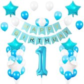 Baloba® Verjaardag versiering 1 jaar - baby 1 jaar - hiep hoera eerste verjaardag feestje - All-in-one Feestpakket - Happy Birthday - Blauw jongen