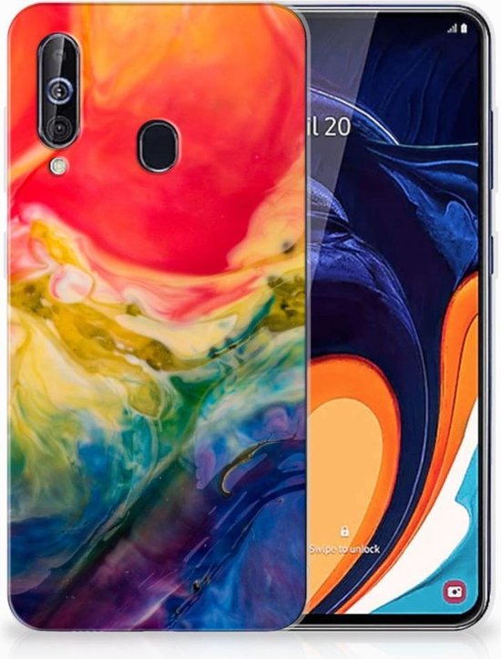 Geschikt voor Samsung Galaxy A60 Hoesje maken Watercolor Dark