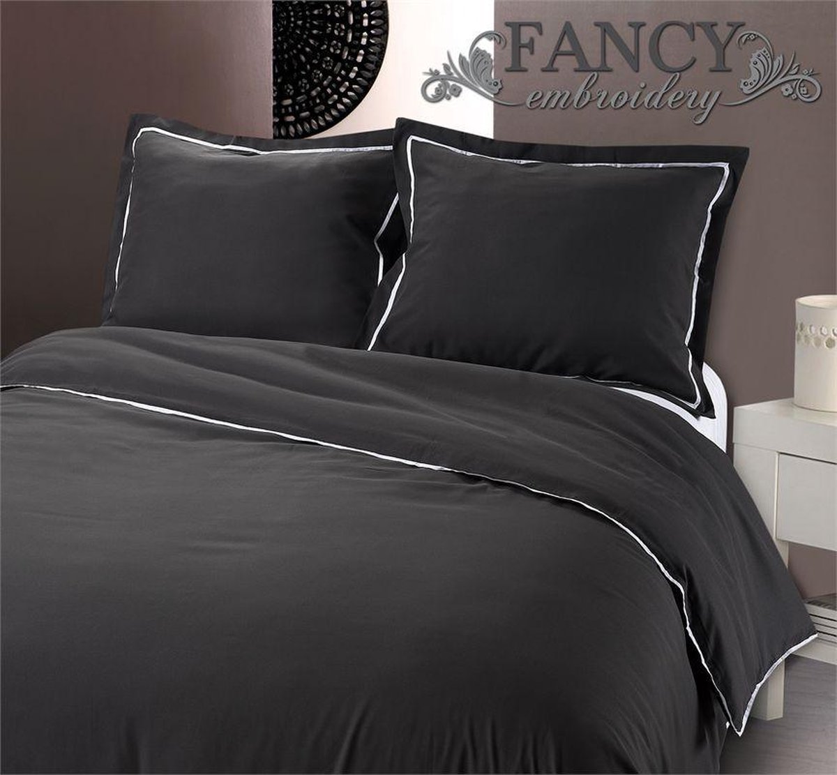 Fancy Embroidery Messina Antracite Dekbedovertrekset - Lits-jumeaux - 240 x 220 cm - Zwart