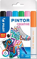 Pilot Pintor Creative markeerstift 6 stuk(s) Limoen, Zwart, Lichtblauw, Oranje, Roze, Violet Fijne punt
