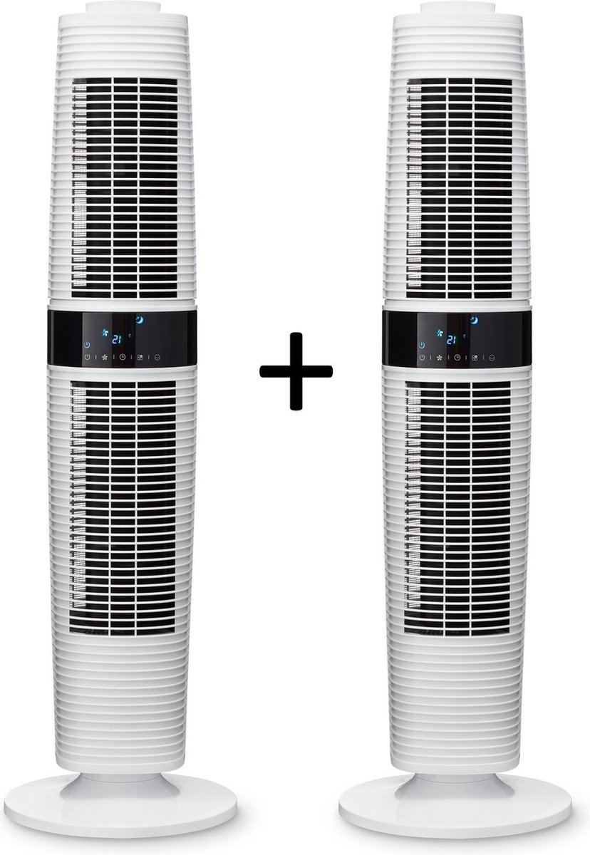 Clean Air Optima® 2 stuks CA-406W - Design Torenventilator - Ventilator met Temperatuursensor - Dynamische luchtstroom - Timerfunctie - Stoffilter - Oscillatie: 90º en 360º