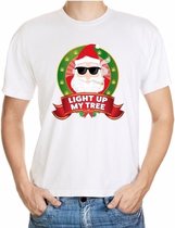 Foute kerst shirt wit - stoned Kerstman - light up my tree / joint - voor heren S