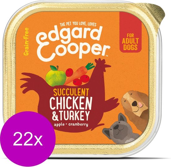 Edgard & Cooper Kip & Kalkoen Kuipje - Voor volwassen honden - Hondenvoer - 22 x 150g