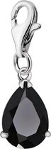 Quiges - 925 Zilver Charm Bedel Hanger Peer Kristal Zirkonia Zwart - HC139