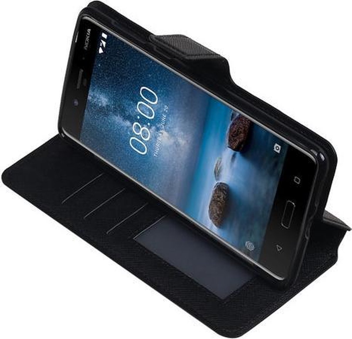 BestCases.nl Zwart Nokia 8 TPU wallet case booktype hoesje HM Book