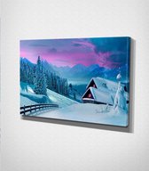 Houses In Winter Canvas - 100 x 70 cm - Landschap - Schilderij - Canvas - Slaapkamer - Wanddecoratie  - Slaapkamer - Foto op canvas
