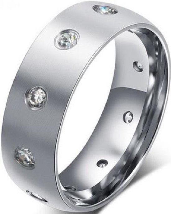 Schitterende Ring met rondom Zirkonia Steentjes| Damesring | Herenring | Jonline | 17,50 mm. Maat 55
