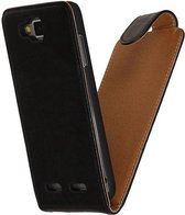 Zwart echt leer leder classic flipcase Telefoonhoesje voor de HTC One M7