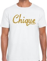 Chique goud glitter tekst t-shirt wit voor heren L