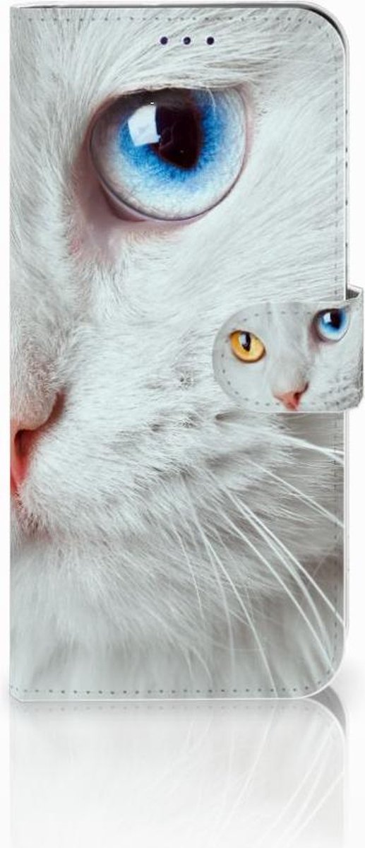 Book Case voor Samsung Galaxy A50 Telefoonhoesje met Pasjes Witte Kat