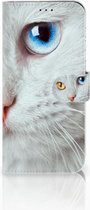 Geschikt voor Samsung Galaxy A50 Telefoonhoesje met Pasjes Witte Kat