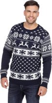 Donkerblauwe kerst trui met rendieren voor heren 54 (XL)