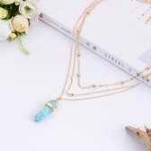 Fashionidea - Mooie goudkleurige driedelige ketting choker model met turquoise hanger