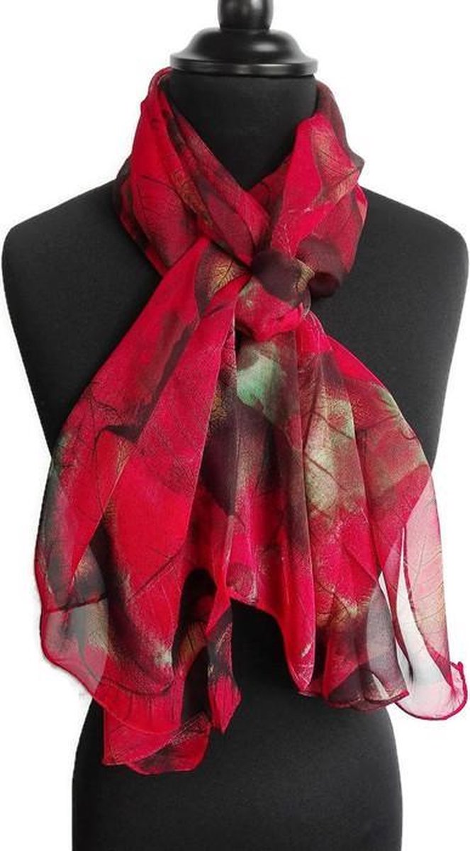 bijl Schurk de wind is sterk Dames sjaal - chiffon - rood - bruin - zwart - groen - geel - 50 x 160 cm |  bol.com