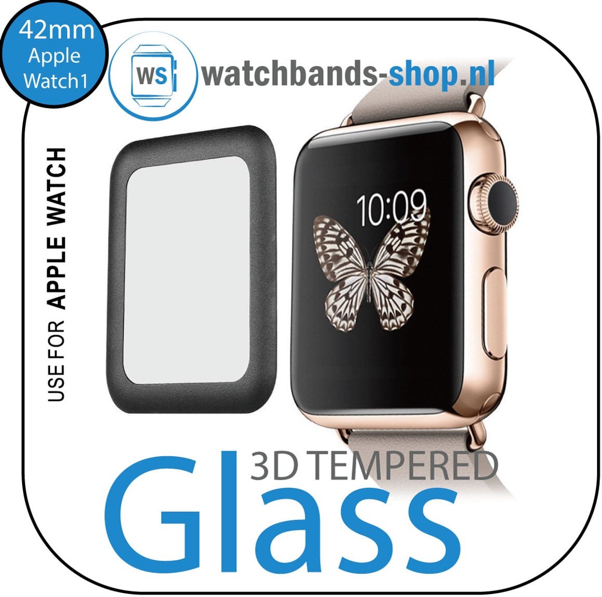 Screenprotector - Apple Watch 42mm - zwart rand - 3D gehard glas