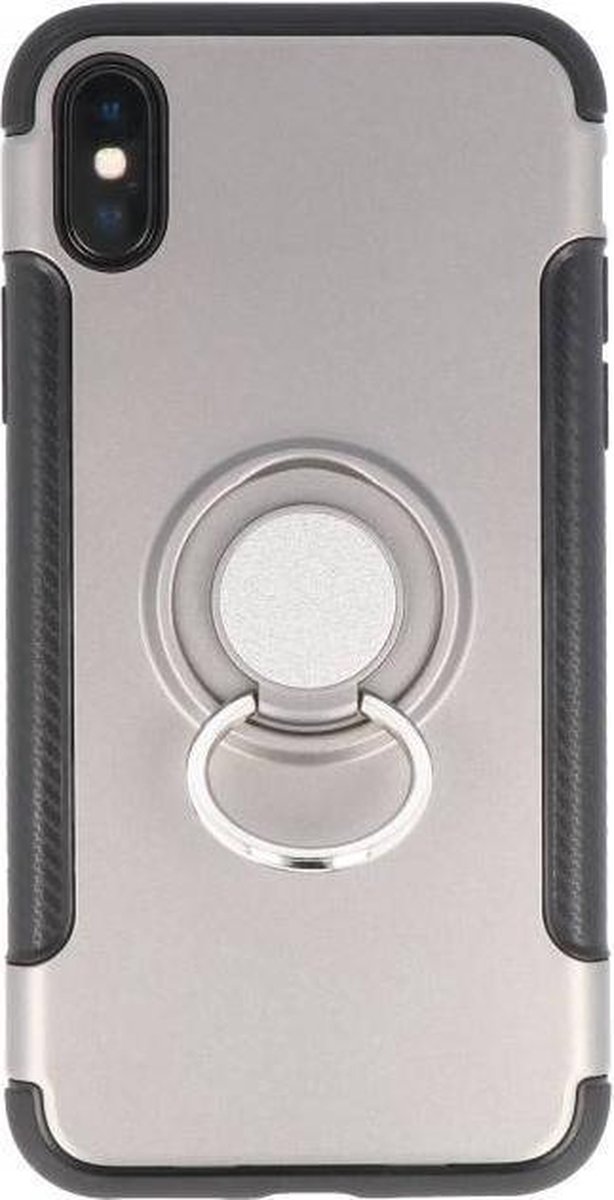 Pantser TPU Hoesje met Ring Houder - Hoesje Geschikt voor iPhone X Grijs