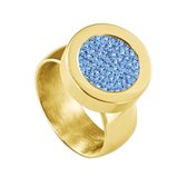 Quiges RVS Schroefsysteem Ring Goudkleurig Glans 19mm met Verwisselbare Zirkonia Blauw 12mm Mini Munt