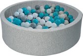 Ballenbad rond - grijs - 90x30 cm - met 450 turquoise, grijs en witte ballen