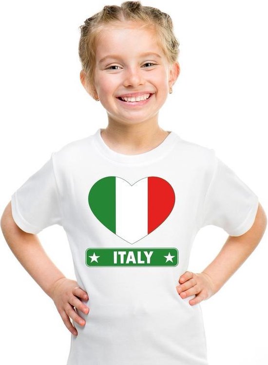 Italie hart vlag t-shirt wit jongens en meisjes 110/116