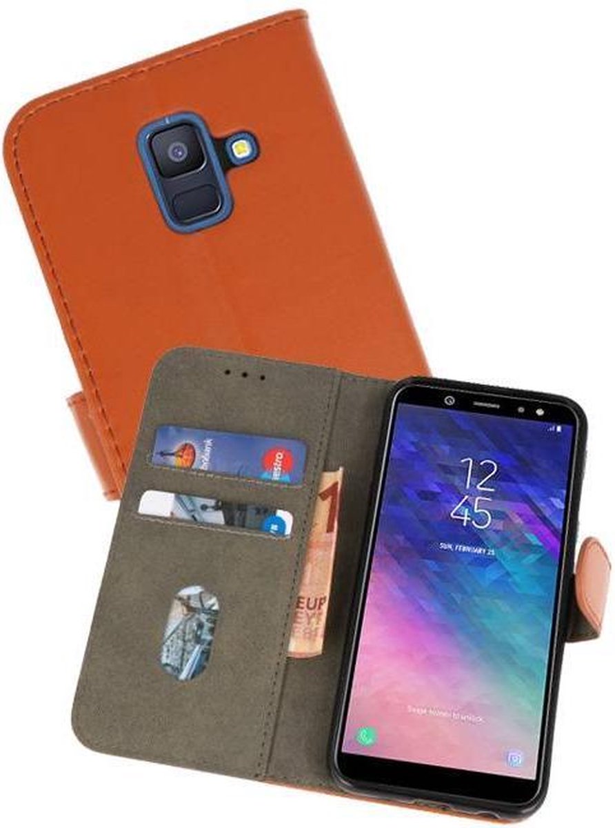 Hoesje Geschikt voor Samsung Galaxy A6 2018 - Kaarthouder Book Case Telefoonhoesje - Bruin